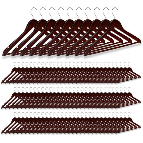 Set of 100 Relaxdays Wooden Clothes Hangers, Pants Rail, Skirts, Dresses,  Jackets, 360° Swivel Hook, Brown