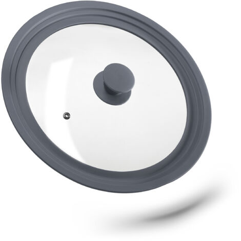 Relaxdays Saucepan Lid Universal, Glass Cover, Stepped Silicone Rim, Pots & Pans 26-30 cm, 5 x 31.5 cm, Grey