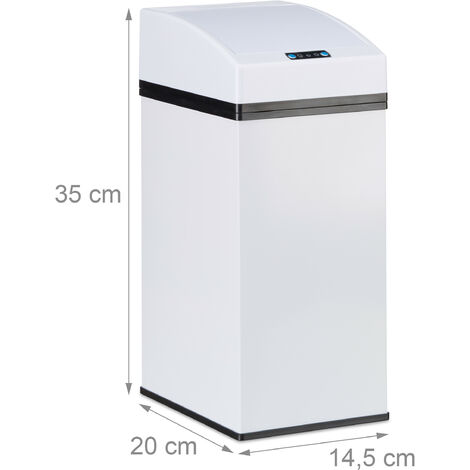 Relaxdays Sensor Waste Bin, Automatic Lid, Liner Bucket with Handle, Hygienic, Steel, HWD 35 x 15 x 20 cm, White