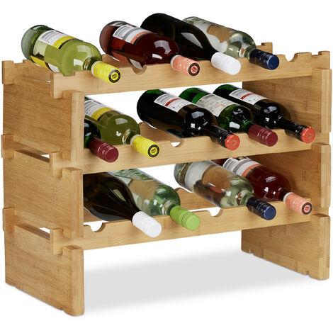 Relaxdays Stackable Wine Rack, Bamboo Holder for 18 Wine Bottles ...