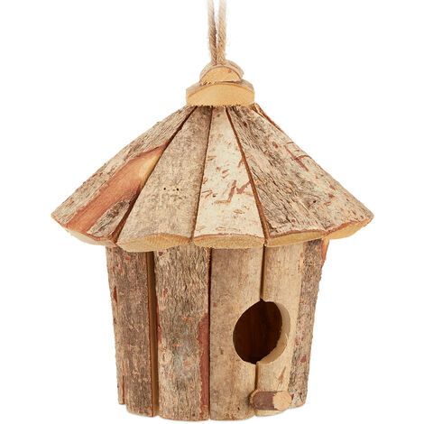 Relaxdays Decorative Birdhouse, Hanging Bird Nest, Natural Wood ...