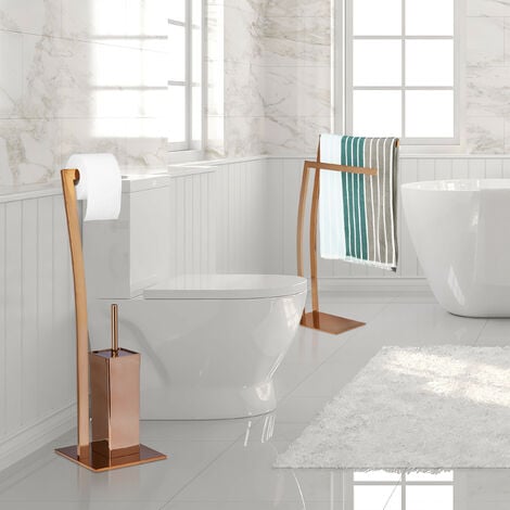 Relaxdays WIMEDO Toilet Brush and Holder, Size: 71 x 20 x 20 cm Toilet Paper Holder in Stainless Steel, Free-Standing, Silver