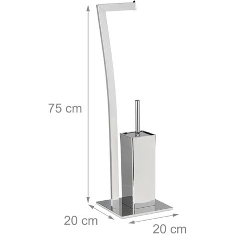 Relaxdays WIMEDO Toilet Brush and Holder, Size: 71 x 20 x 20 cm Toilet Paper Holder in Stainless Steel, Free-Standing, Silver