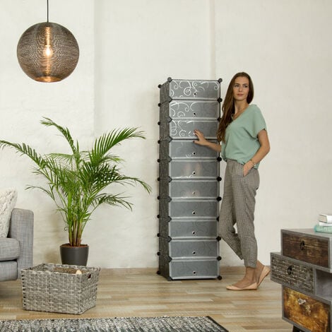 Relaxdays 10 Tier Shoe Rack, Large Shoe Cabinet, Stacking Shoe Organizer, Space-Saver, app. 176 x 49 x37 cm, Black