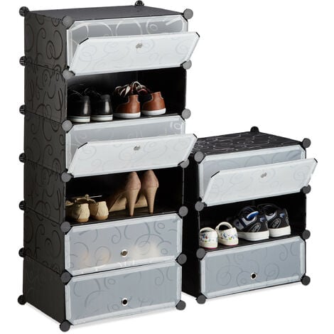 Relaxdays 10 Tier Shoe Rack, Large Shoe Cabinet, Stacking Shoe Organizer, Space-Saver, app. 176 x 49 x37 cm, Black