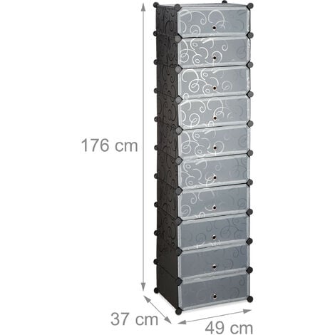 Relaxdays 10 Tier Shoe Rack, Large Shoe Cabinet, Stacking Shoe Organizer, Space-Saver, app. 176 x 49 x37 cm, Black