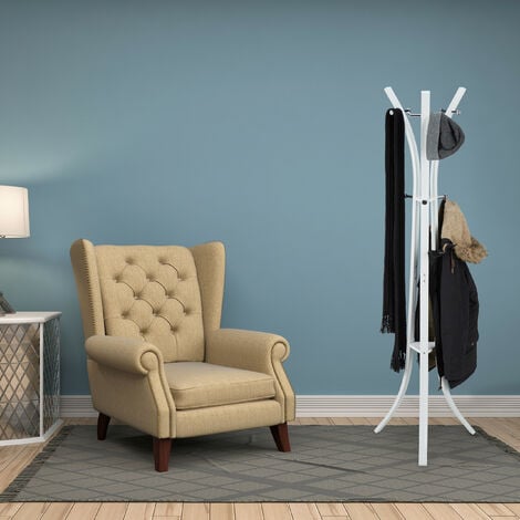 Relaxdays Coat Rack “Style”, Sturdy Metal Standing Garment Rack for Jackets & Coats, 175 cm, White