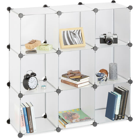 Relaxdays Shelving System, Plastic Room Divider, Standing Shelf with 9 Compartments, 95 x 95 x 32 cm, Transparent