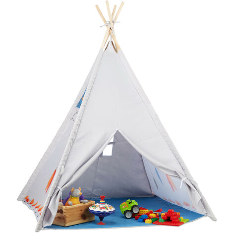 Relaxdays Teepee Play Tent, Children’s Playhouse Wigwam, For Indoor and Outdoor Use, Age 3 and Up, HxWxD: 155 x 125 x 125 cm, Grey