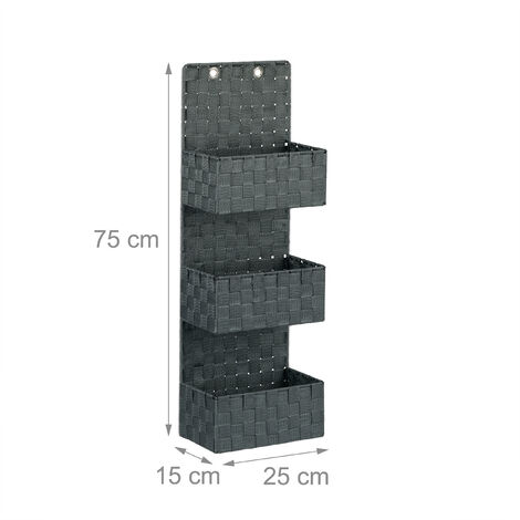 Relaxdays Hanging Wall Organizer Magazine Rack with 3 Compartments Plastic HWD 75x25x15cm cm Grey