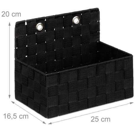 Relaxdays Hanging Storage Basket, Bathroom Organiser Box, Hallway, Bedroom, Sorter HxWxD 20x25x15 cm, Black