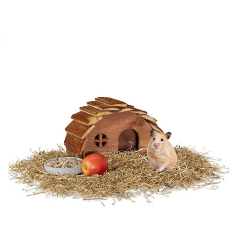 Relaxdays Wooden Hamster House, Round Den, Rodent Hideout