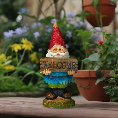 Relaxdays Garden Gnome, Welcome Sign, Weatherproof, Poly-resin, Garden, Front Door & Flowerbed, Classic Design