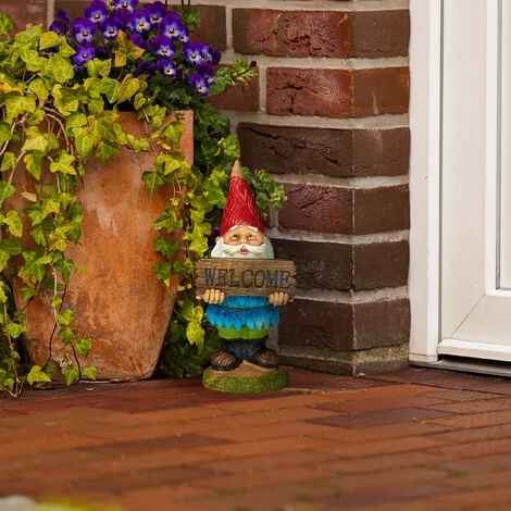 Relaxdays Garden Gnome, Welcome Sign, Weatherproof, Poly-resin, Garden, Front Door & Flowerbed, Classic Design