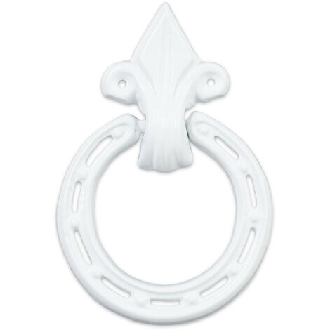 Relaxdays Antique Knocker, Cast Iron, Embellished Knocking Ring, For Front Door, HxWxD: 16.5 x 11 x 2 cm, White
