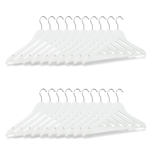 Set of 60 Relaxdays Wooden Coat Hanger Clothes Hangers for Trousers and Shirts, HxWxD: 23 x 44 x 1 cm, White