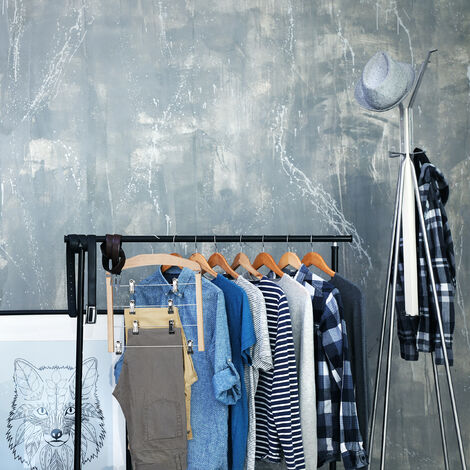5x Relaxdays Multi Clothes Hanger, Holder with 4 Flexible Coat Hangers,  Organiser, Metal Hooks, Lotus Wood, Black