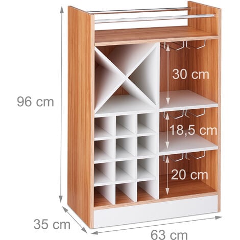 Relaxdays Wine Rack with Glass Holder for 22 Bottles, Freestanding, Prosecco, Home Bar HxWxD: 96 x 63 x 35 cm, Brown