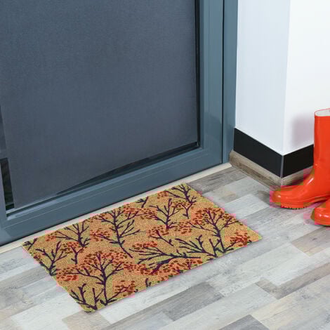 Relaxdays Branch Pattern Door mat Doormat Coir Welcome, 40 x 60 cm, Inside & Outside, Non-Slip, Multicoloured