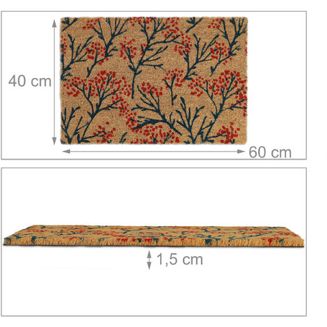 Relaxdays Branch Pattern Door mat Doormat Coir Welcome, 40 x 60 cm, Inside & Outside, Non-Slip, Multicoloured