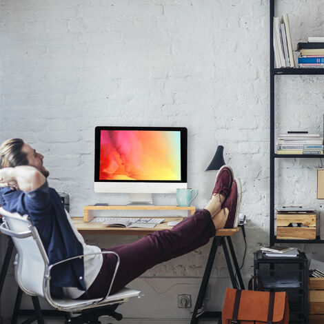 Relaxdays Monitor Stand With Shelf – 14x40x23.5cm, White Fibreboard – Ergonomic Desk Riser For Screens, With Storage Compartment & Keyboard Space-603153