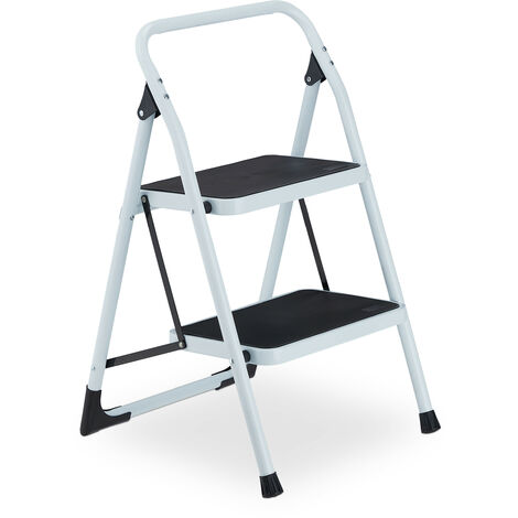 Relaxdays Stepladder, 2 Tread, Small Folding Step Stool, Handle, Holds ...