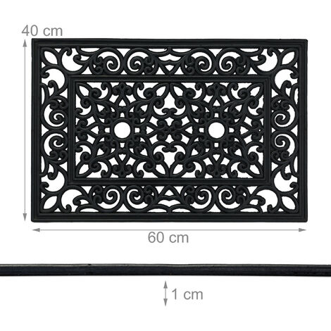Relaxdays Rectangular Wrought Iron look Doormat, 40x60cm, Door Mat Inside & Outside, Non-Slip, Shoe Wiper, Black
