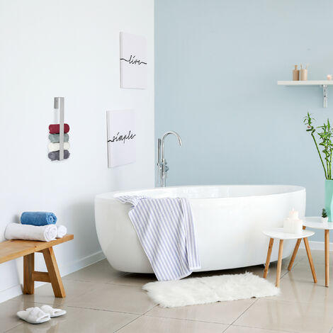 Relaxdays Towel Storage Rail for Bathroom, Stainless Steel, 45 cm, Without Drilling, Self-Adhesive to the Wall, Silver