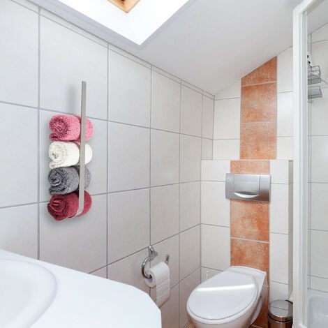 Relaxdays Towel Storage Rail for Bathroom, Stainless Steel, 36 cm, Without Drilling, Self-Adhesive to the Wall, Silver