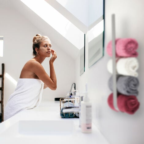Relaxdays Towel Storage Rail for Bathroom, Stainless Steel, 36 cm, Without Drilling, Self-Adhesive to the Wall, Silver