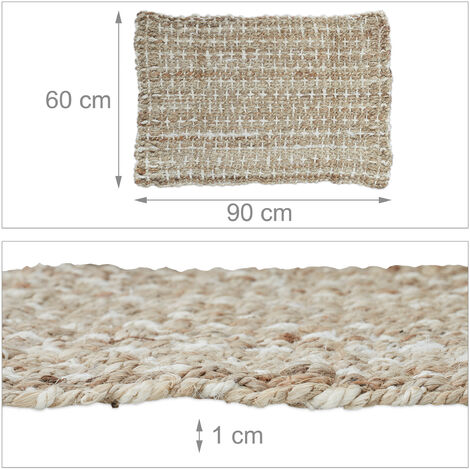 Relaxdays Jute Rug, 60 x 90 cm, Handwoven Mat, Natural Fibres, Hallway ...