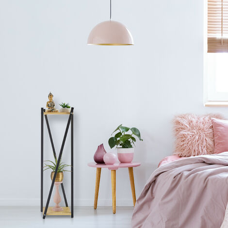 Relaxdays Étagère à Plantes 2 Niveaux Effet Bois - Colonne Design X Blanc & Brun Clair