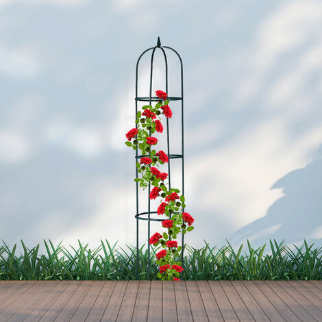 Relaxdays Garden Obelisk, 188 cm Tall, Support for Climbing Plants, Metal, Free-Standing, Rose Cage, Dark Green