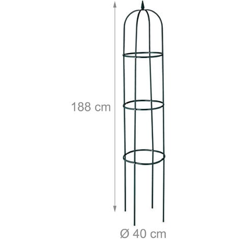 Relaxdays Garden Obelisk, 188 cm Tall, Support for Climbing Plants, Metal, Free-Standing, Rose Cage, Dark Green