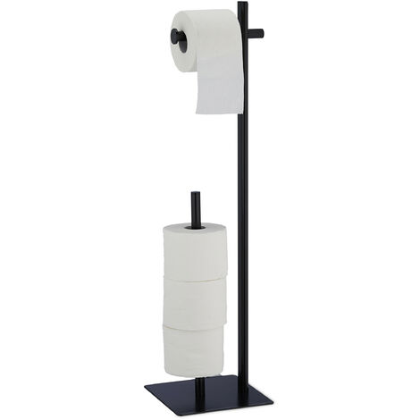 Toilet Paper Holder With Bamboo Top Shelf, Free Standing Black Toilet Paper  Stand, With Storage For 4 Spare Rolls