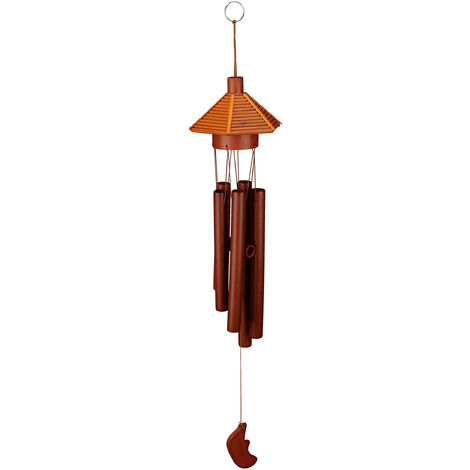 Relaxdays Wind Chime Bamboo, Cute House and Moon Design