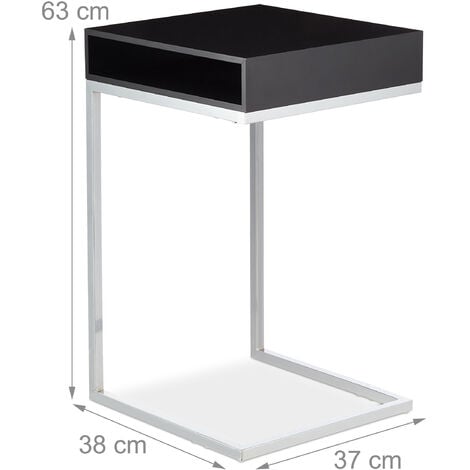 Relaxdays Side Table, C-shape, Storage Compartment, H x W x D: approx. 63 x  37