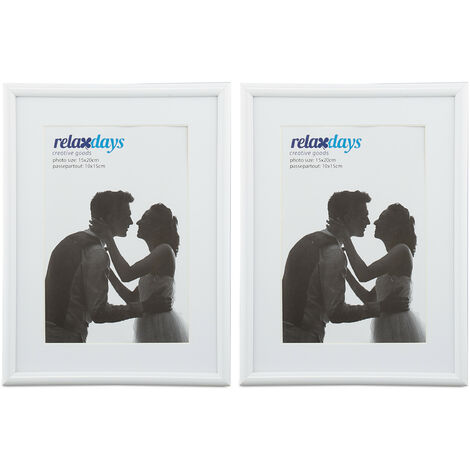 Relaxdays Photo Frame Set of 2, 15 x 20 cm, Passepartout 10 x 15 cm, Standing or Hanging, White (1/5)