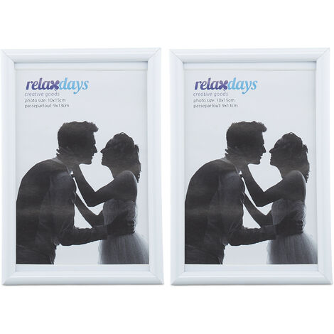 Relaxdays Photo Frame Set of 2, 10 x 15 cm, Passepartout 9x13 cm, Standing or Hanging, White (1/5)