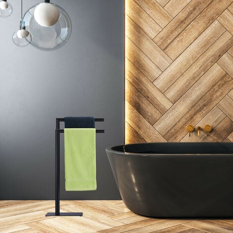 Relaxdays Towel Rack, 2 Bars, Free Standing, for Bathroom, made of Iron, Double Towel Rack HWD: 81 x 49 x 20 cm, Black