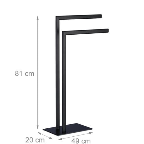 Relaxdays Towel Rack, 2 Bars, Free Standing, for Bathroom, made of Iron, Double Towel Rack HWD: 81 x 49 x 20 cm, Black