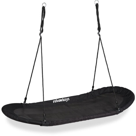 Relaxdays XXL Nest Swing, Oval, Kids & Adults, Outdoor Play Equipment, Holds up to 100 kg, 141.5 x 43.5 cm, Black