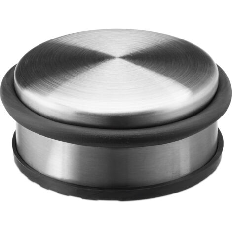 2 x stainless steel door stoppers, rubber bottom, H x W x D: 4.5 x 10 x 10 cm, silver