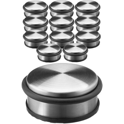 12x Stainless Steel Doorstop, Set With Rubber Ring Protector, 4.5 x 10 x 10 cm, Door Stopper, Silver