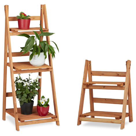 2-piece flower step ladder set, indoor plant display, multi-tiered, wooden shelf, flower stand, brown (1/5)
