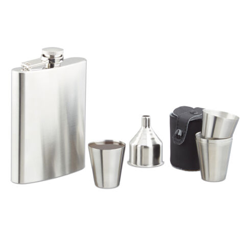 14-piece XL hip flask set, stainless steel, 2 flasks 200 ml, includes 8 ...