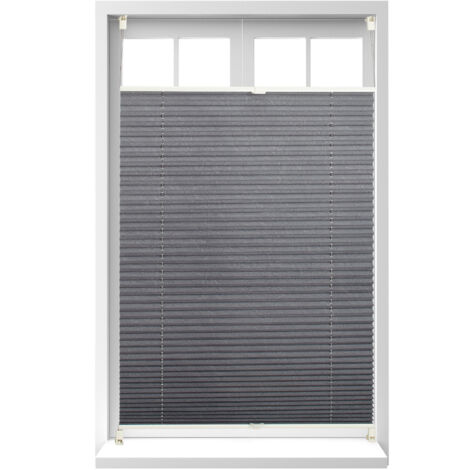 Set of 2 Relaxdays Pleated Blinds, No-Drilling, Adhesive Klemmfix, Folding Roller, Transparent, Shades, Grey, 100x130cm