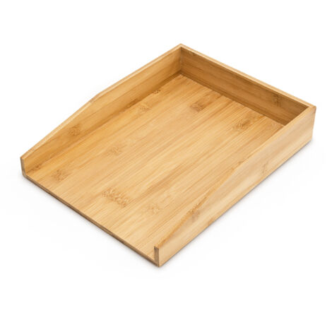 4 x bamboo document tray, desk organizer for A4 paper, stackable, HxWxD: 6 x 25 x 34 cm, natural