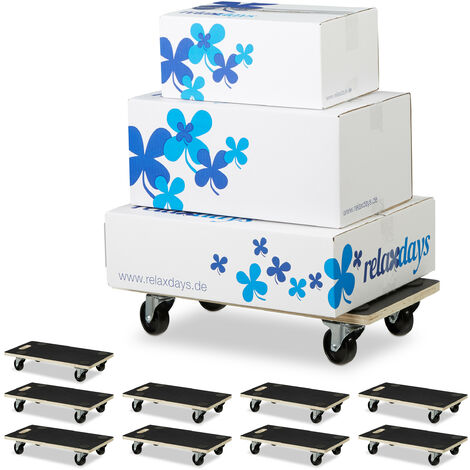 Relaxdays Transport Dolly, 10x Set, Load up to 400 kg, HxWxD: 11.5 x 58 x 30 cm, Platform on Wheels with Brakes, Black (1/5)