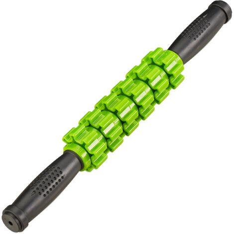 Set of 4 Relaxdays Massage Sticks with Handle Grip, Self-Massage, Foam Roller, Deep Tissue, Neck, Back, Green/Black